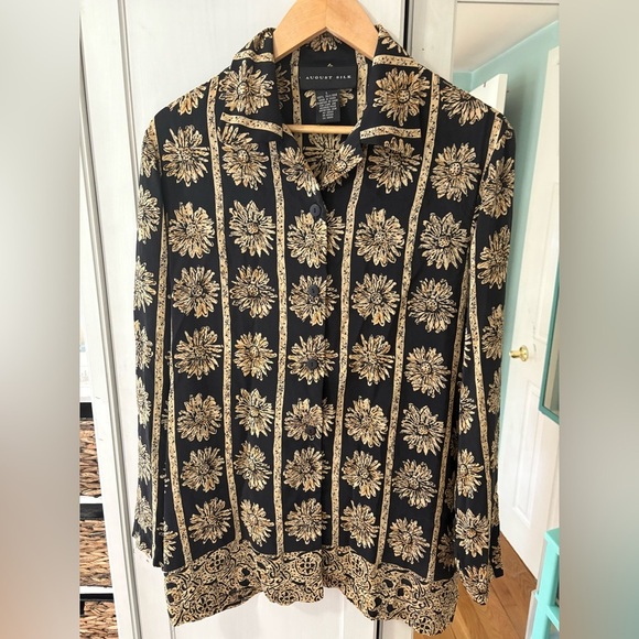 Silk Dark floral Vintage Blouse Boho Indie Earthy Whimsigoth Large - Picture 3 of 8